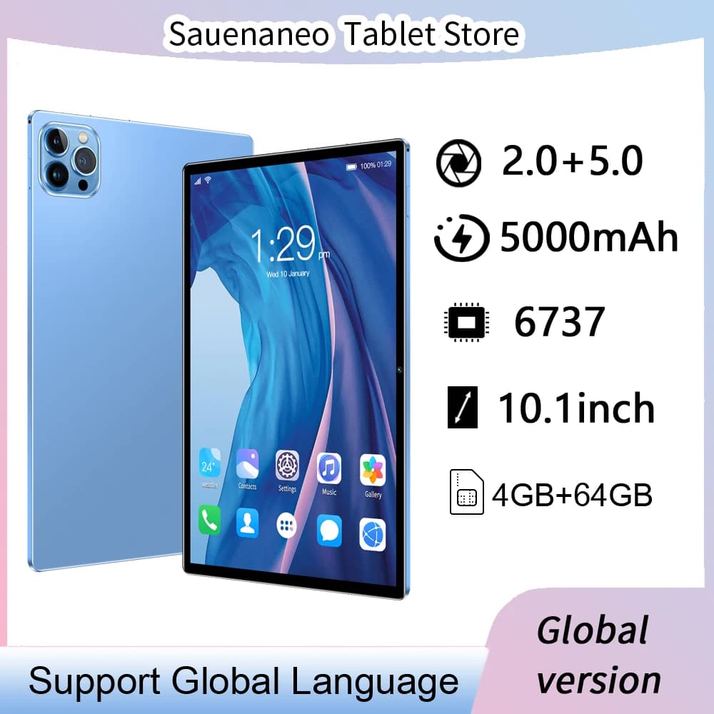 Sauenaneo 2024 New Original 10.1 inch 4GB Android Tablet of RAM 64 ROM Supports 3G Called 5GWIFI Tablet PC Portable 5000mAh Android11