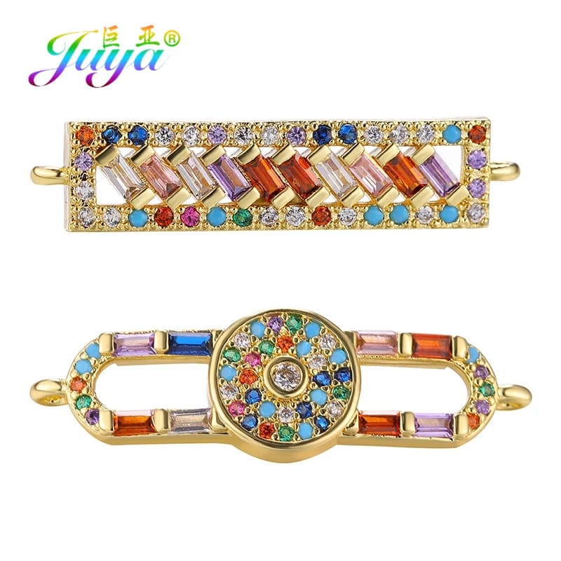 Juya fai da te arcobaleno zirconi placcati in oro 18 carati accessori creativi per connettori di ciondoli di lusso per la realizzazione di braccialetti con ciondoli fatti a mano