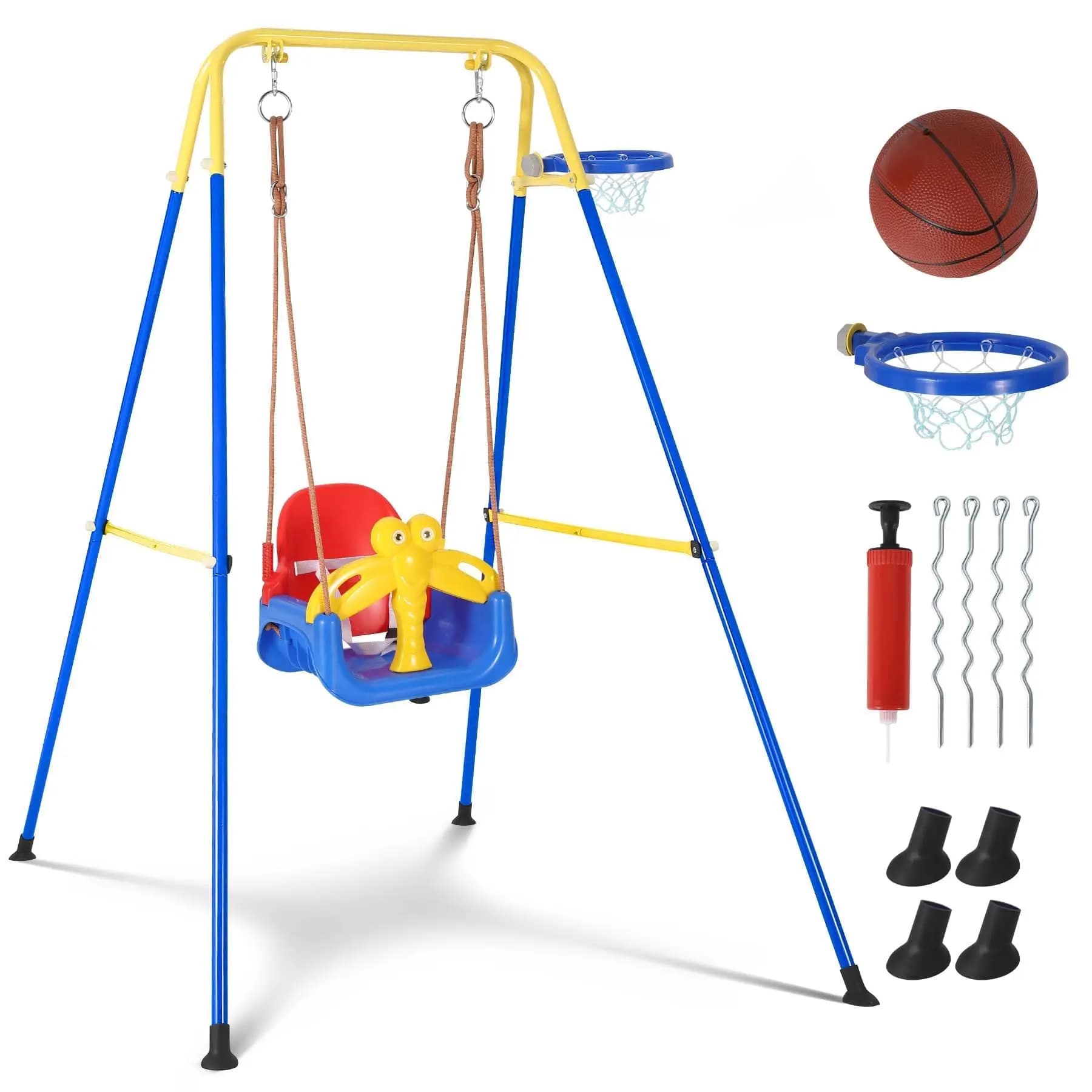Baby swing, Foldable swing with Basketball and Safety Belt, Removable Metal Structure, Children's Toy Gift 6 Months On
