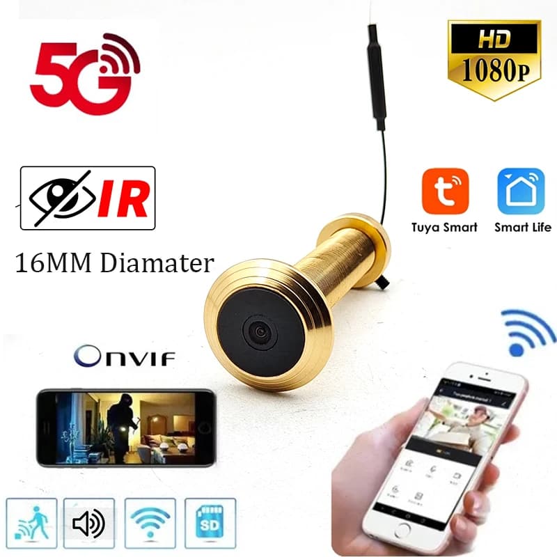 Spioncino WiFi 5G 2.4G Tuya con Telecamera HD 1080P Grandangolare, Visione Notturna a Infrarossi, Campanello Wireless per Porte con Foro da 16mm