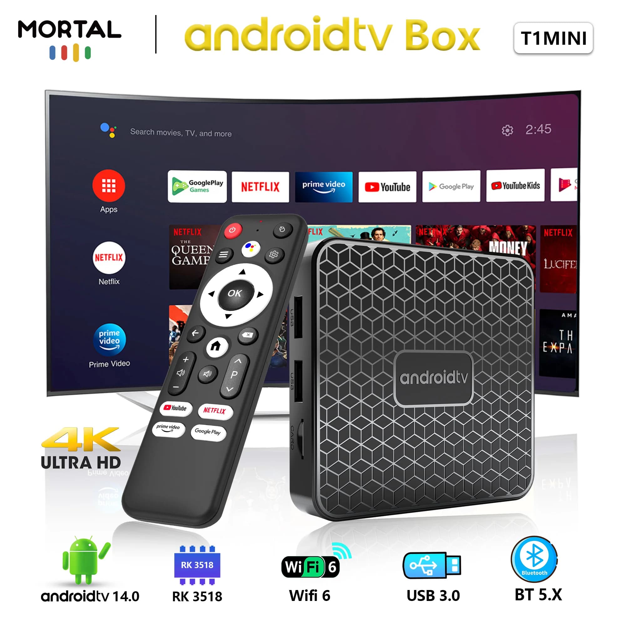 T1 MINI TV Box Android 14 RK3518 Quad Core Dual WiFi 2.4G/5G HD 8K 4K Media Player BT 5.0 Support Voice Remote Set Top Box