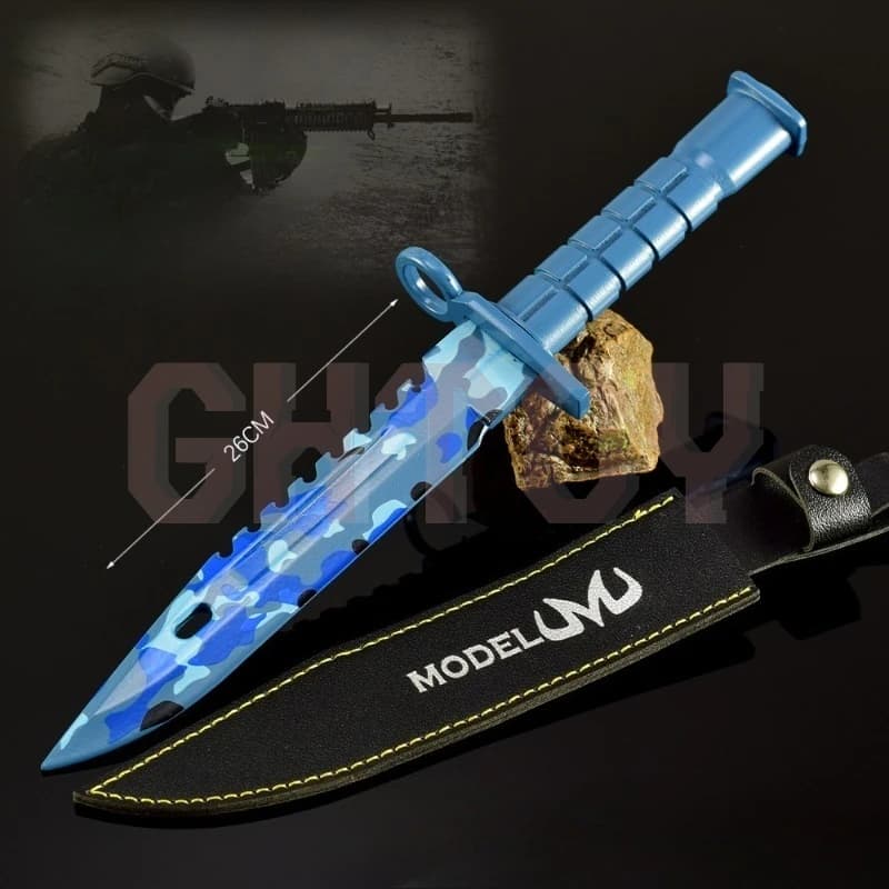 26 cm/10,24 pollici GO Gioco Armi periferiche Modello M9 Acqua trasparente Copertura in pelle Artigianato in metallo Armi giocattolo Display da tavolo Ornamenti