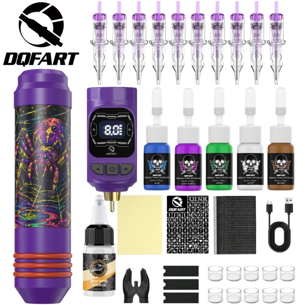 DQFART New M3 1200mAh Electric Wireless Tattoo Machine Pen Set Detachable Battery Head Light Plastic Artists Body Art Creative