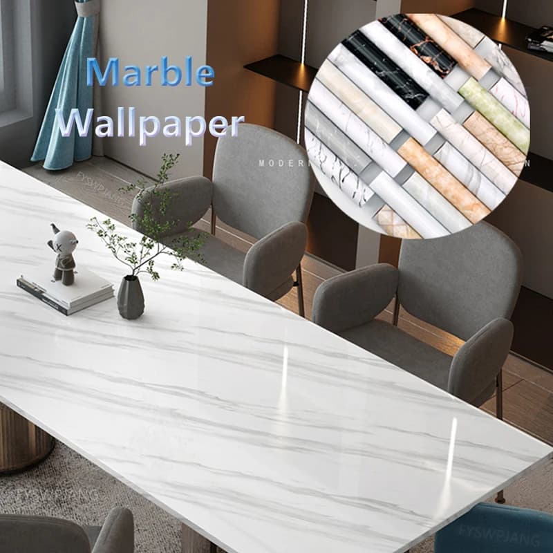 Marmer Wallpaper Stiker Perekat untuk Furnitur Dekoratif Vinyls untuk Dinding Tahan Air Dapur Kamar Mandi Ruang Tamu Stiker Dinding