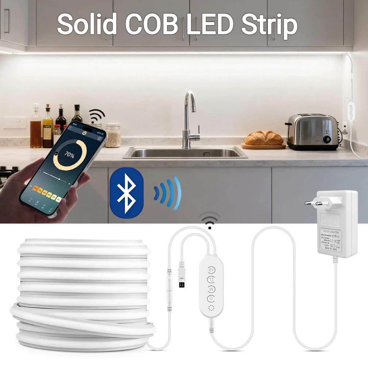 Striscia LED COB al neon ad alta luminosità, impermeabile, in silicone puro, con controllo Bluetooth per illuminazione e decorazione domestica