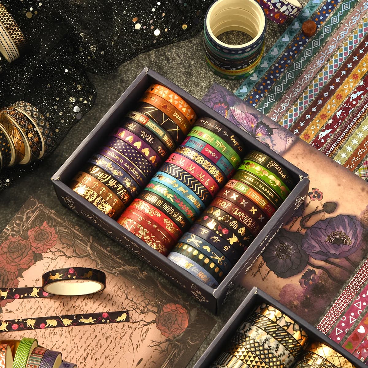 Set di 36 rotoli di nastro washi sottile dorato, nastro adesivo sottile da 7 mm per scrapbooking, journaling, agenda, quaderno