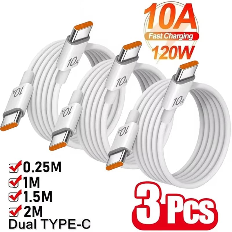 1/3 pcs 10A 120W cable super fast charging from type C to type C cable high speed data transfer for iPhone Samsung Xiaomi charging cable