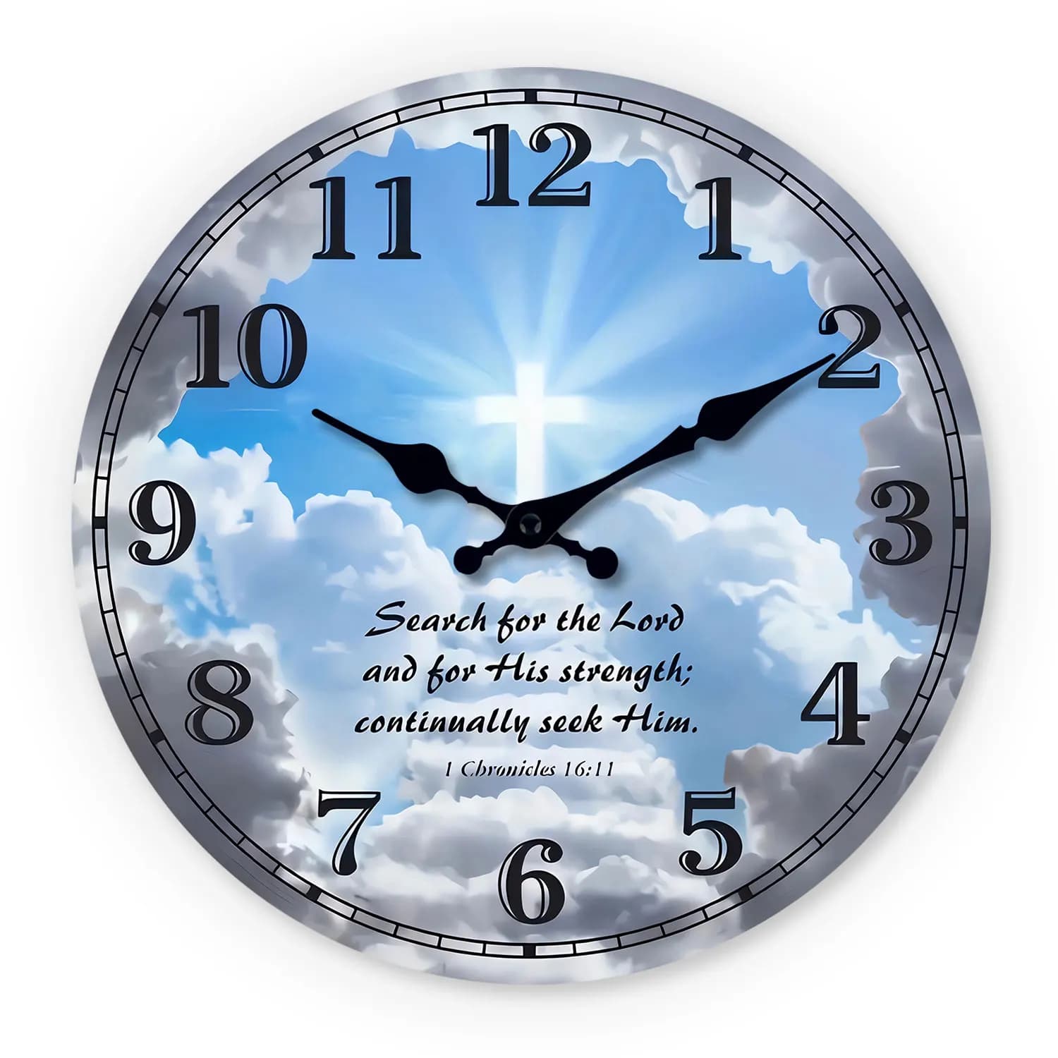 Orologio da parete in legno con sfondo blu con versetto biblico, orologio da parete silenzioso da 10-14 pollici, alimentato a batteria AA, adatto per soggiorno, camera da letto, chiesa, San Valentino, Ramadan, Giornata internazionale della donna, (senza batteria)