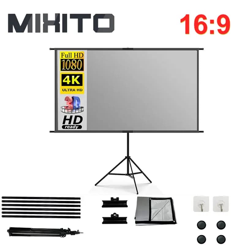 Schermo del proiettore Anti-luce MIXITO Grey con supporto 60 84 100 120 pollici per schermo di proiezione con staffa HD 4K per esterni Home Theater