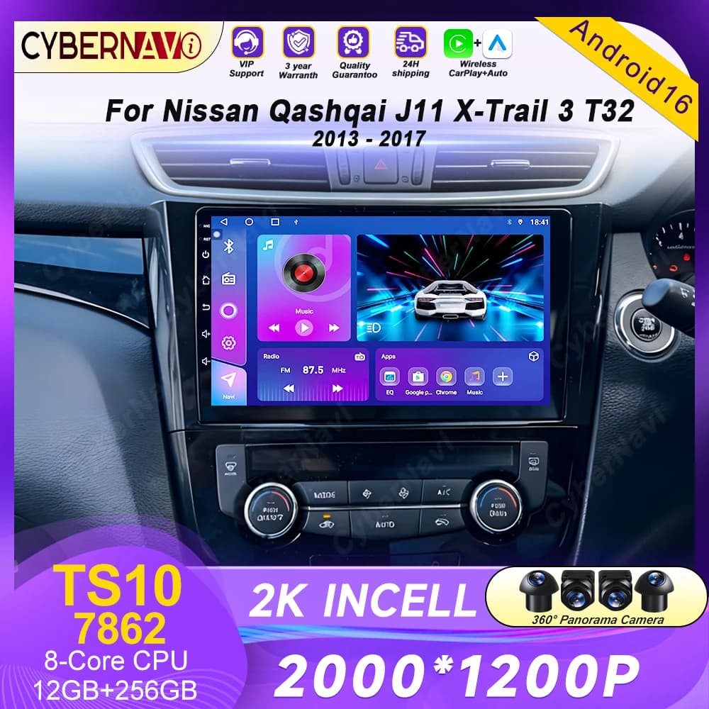 Android Carplay BT Auto For Nissan X-Trail X-Trail 3 T32 2013-2022 Qashqai 2 J11 Autoradio Multimedia GPS Stereo