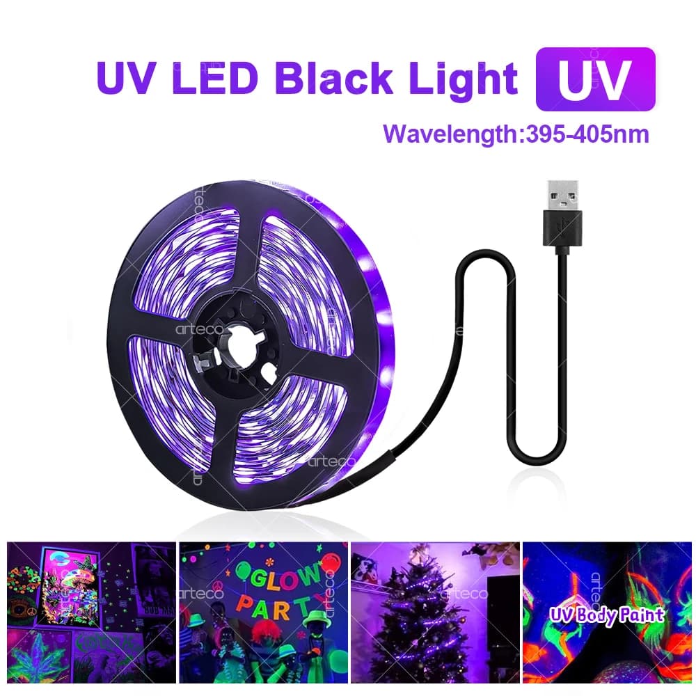 USB UV LED Strip Light Glow in Dark Led Blacklight 385-400nm Lampada UV ultravioletta per Halloween Fluorescenza Party Neon Poster