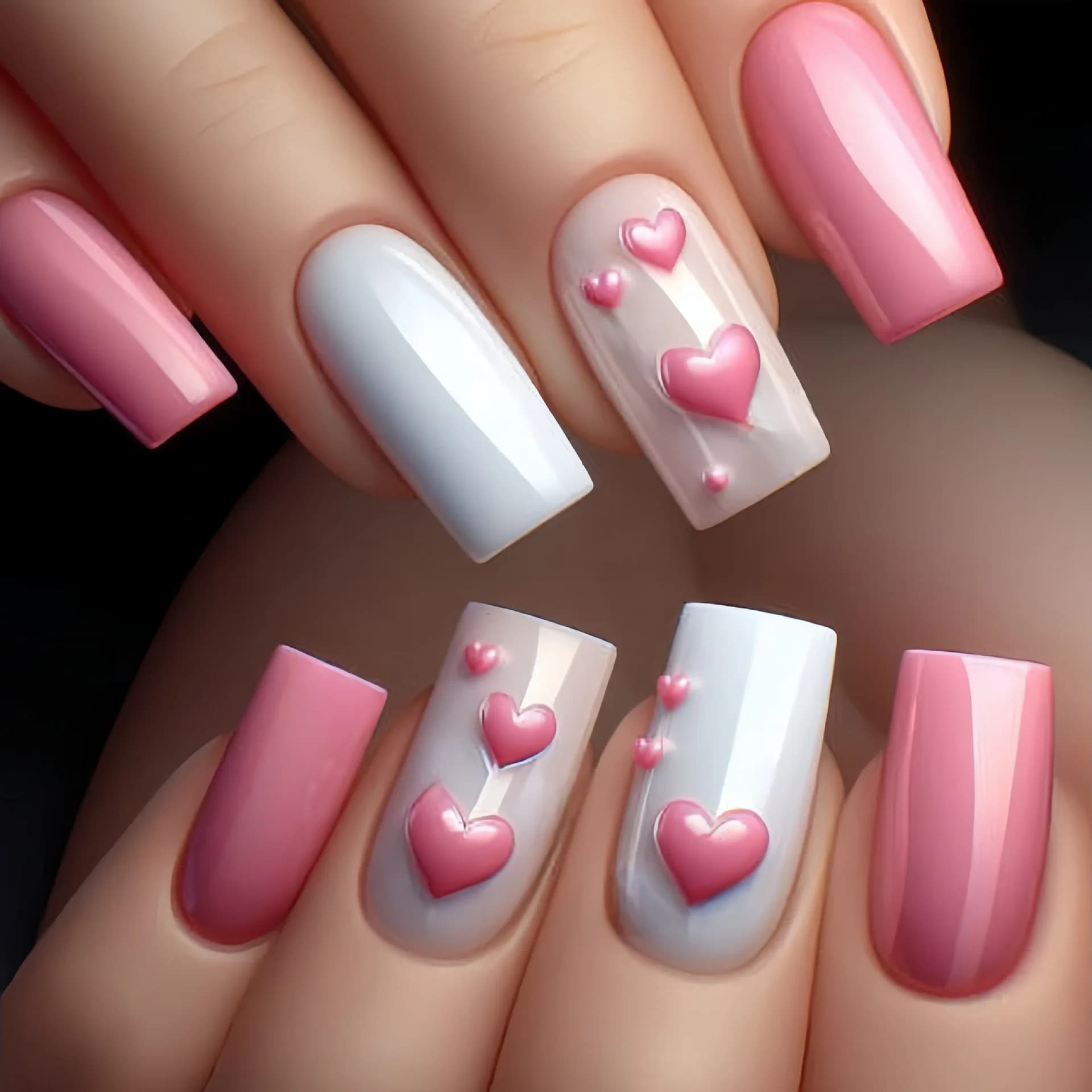 24 pezzi set di unghie rosa a copertura totale con design a motivo d'amore unghie finte balletto unghie finte semplici stampa quadrata di media lunghezza sulle unghie