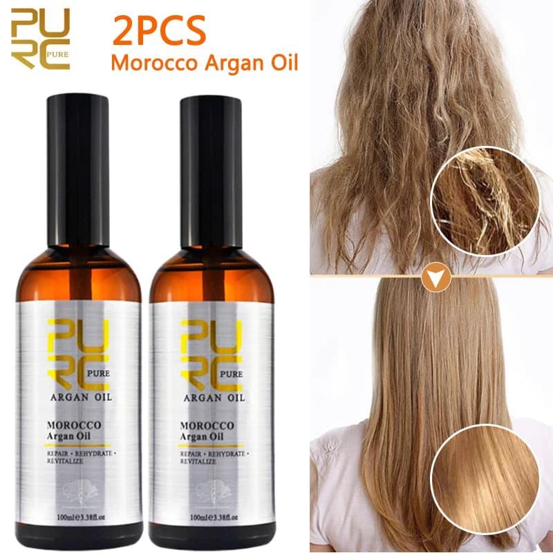 PURC Marocco Olio di Argan Levigante Raddrizzamento Morbidezza Lucentezza Riparazione Prodotti per la Cura dei Capelli Crespo Danneggiato 2 PZ 200ml