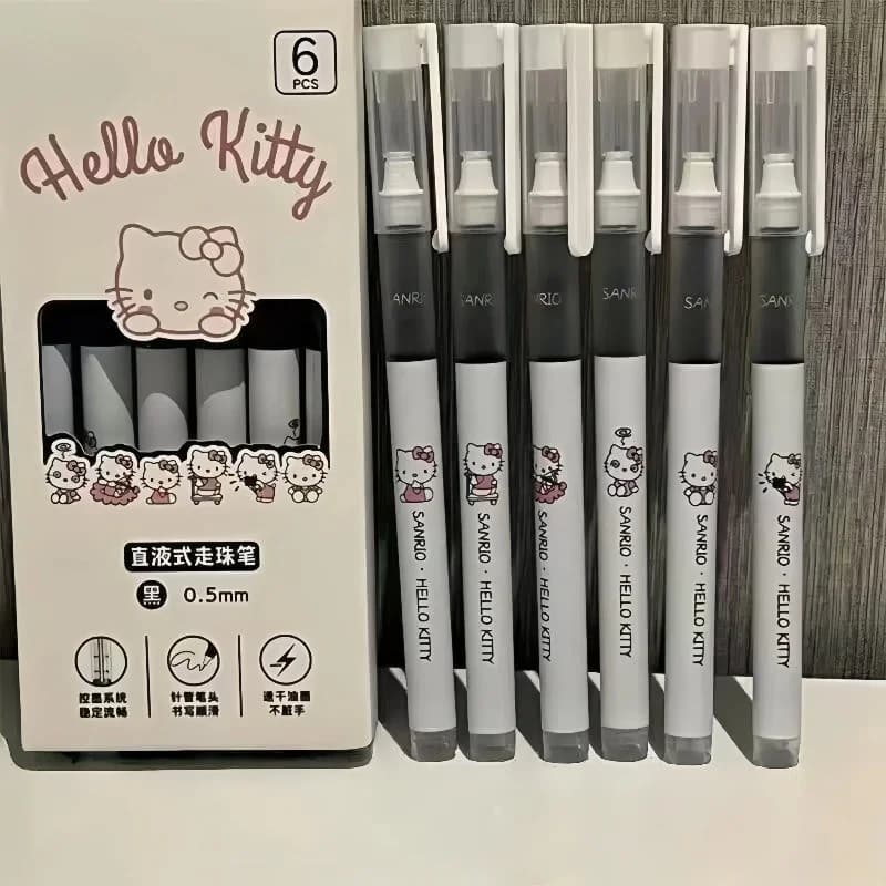 Confezione da 6 Penne Gel Hello Kitty a Sfera, Asciugatura Rapida, Stile Carino, Alta Qualità, Inchiostro Nero 0.5mm, Articoli per Ufficio