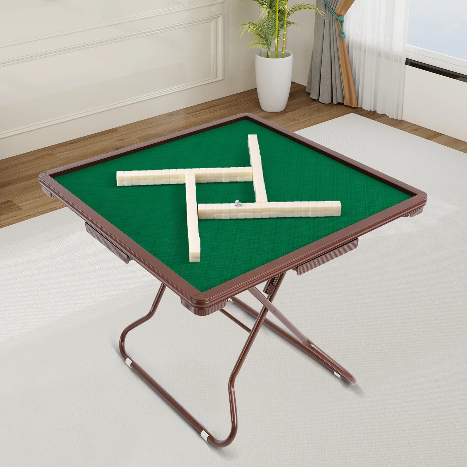 Tavolo Mahjong pieghevole da 35 pollici, tavolo Mahjong con 4 portabicchieri e 4 cassetti per 4 persone, tavolo Mahjong portatile con cuscinetto da 150 kg