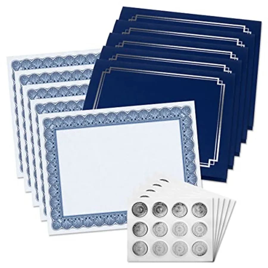 Collezione di Certificati Classici Elite - Include 25 Fogli per Certificati Bianchi / 25 Cartelle in Lino Pesante (Argento) 25 Argento F