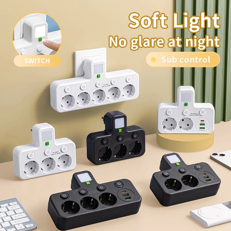 Multiple sockets with EU Two specifications with or without USB Type-C Wall Charger for Home Office