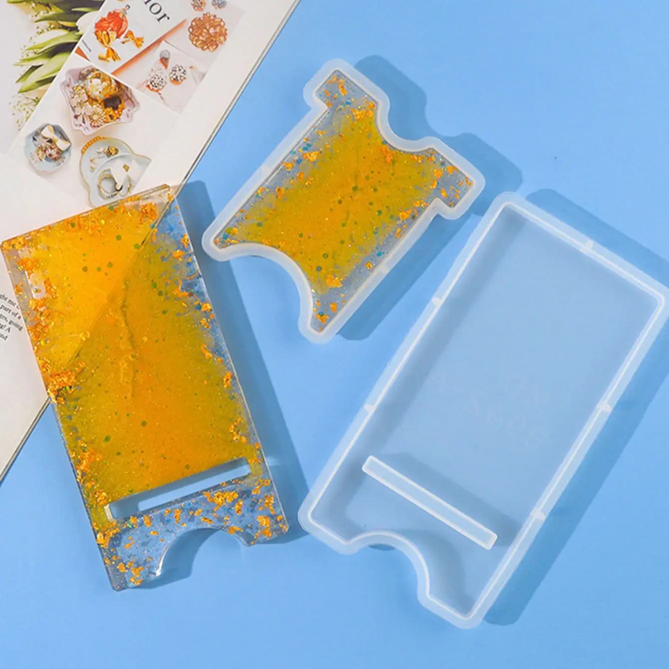 Supporto per staffa per telefono cellulare Stampo in silicone per resina epossidica di cristallo Gioielli artigianali staccabili Crea strumento di fusione Stampo per supporto per telefono a specchio