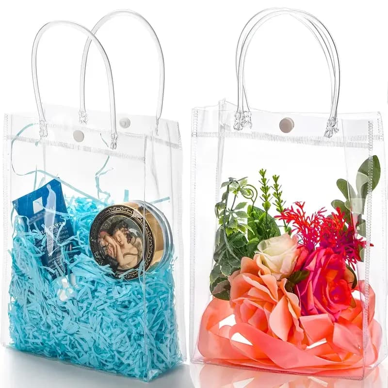Transparent reusable gift bags with handles - Pack of 20 large capacity plastic gift bags for weddings, birthdays, parties