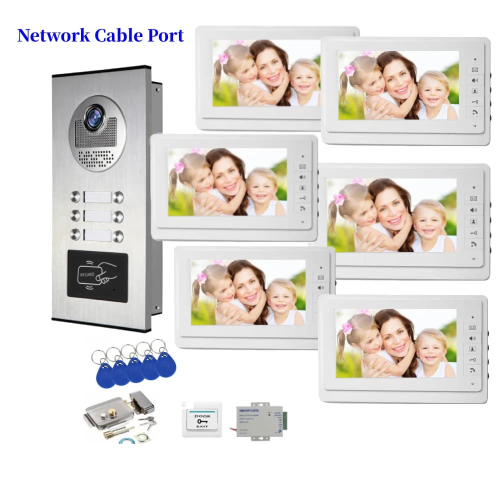 Cavo di rete Porta edificio Sistema videocitofonico RFID Sblocco 2-6 unità Citofono per appartamento + Kit campanello con serratura elettrica