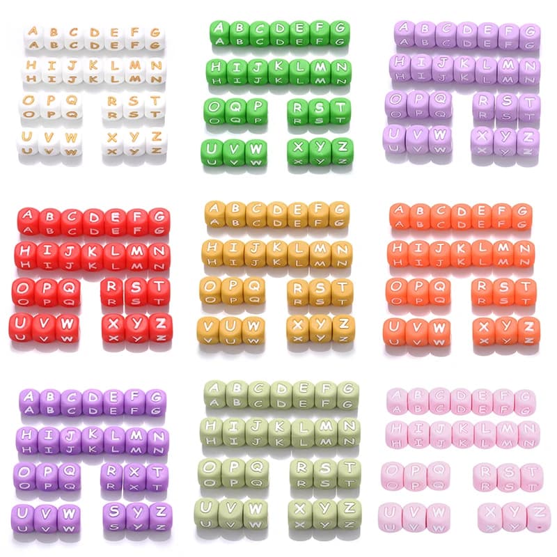 12mm 26 pezzi perline con lettere in silicone 15 colori alfabeto colorato perline da masticare in silicone per catena con clip ciuccio non scegliere la lettera