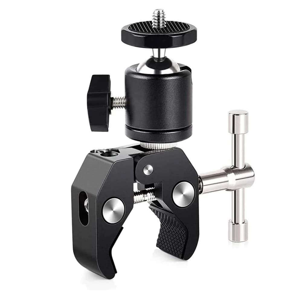 ERIKOLE Super Morsetto con 360 ° Staffa per morsetto a sgancio rapido mini testa a sfera Supporto per treppiede Clip a vite 1/4 per fotocamera DSLR Gopro