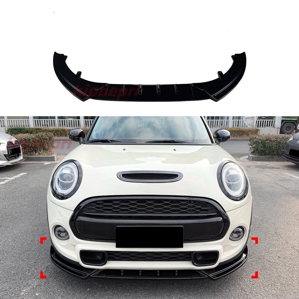 Kit Carrozzeria Nero Lucido con Splitter Anteriore e Diffusore per Mini Cooper S e JCW F55 F56 F57 2014-2021, Spoiler 3 Pezzi