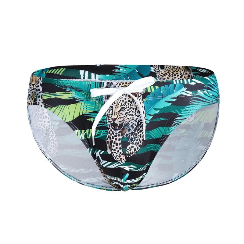 Costume da bagno da uomo costume da bagno da spiaggia slip a vita bassa costume da bagno leopardato stampa digitale Bikini all'uncinetto surf costumi da bagno costume da bagno