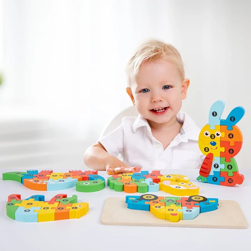 Puzzle in legno Montessori stereoscopico 3D Dinosauro del fumetto Forma animale Colore Gioco educativo cognitivo Giocattolo Regalo di compleanno per bambini