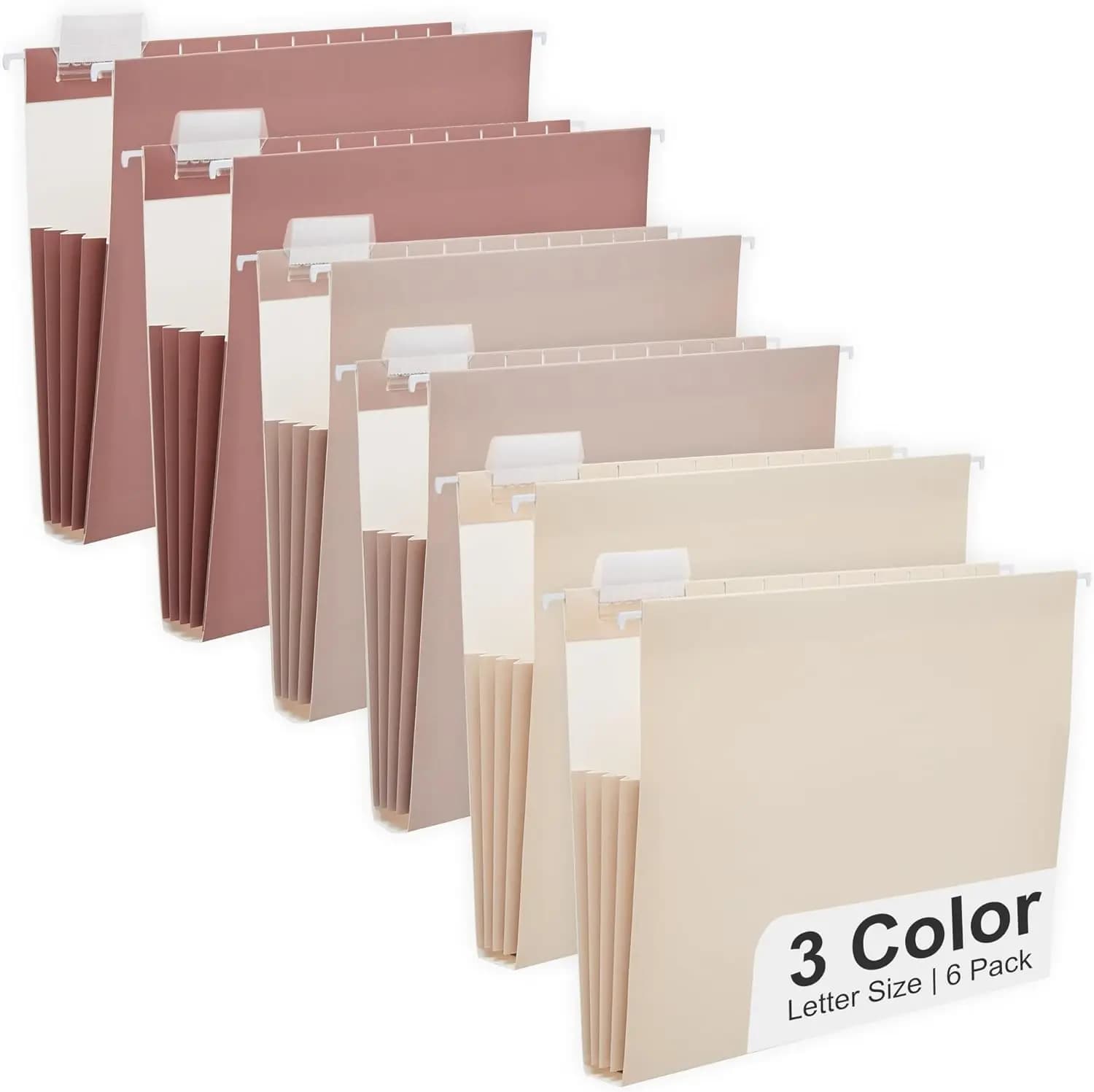 Confezione da 6 cartelle portadocumenti a sospensione di grande capacità con linguette regolabili, organizer colorato e grazioso per ufficio e casa, colore moka