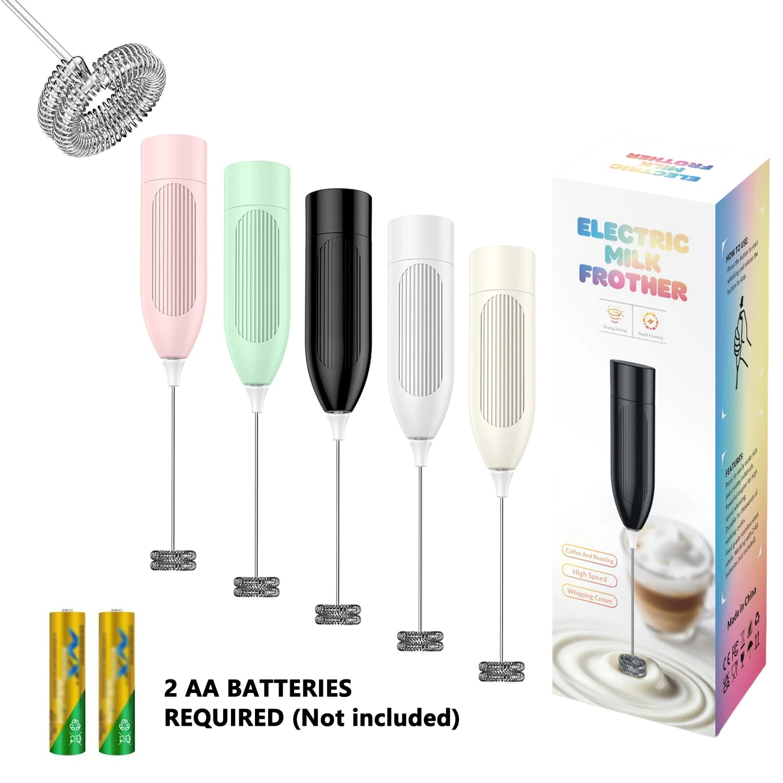 Montalatte elettrico portatile per schiuma, miscelatore per bevande alimentato a batteria, frusta in acciaio inossidabile per caffè, latte, cappuccino