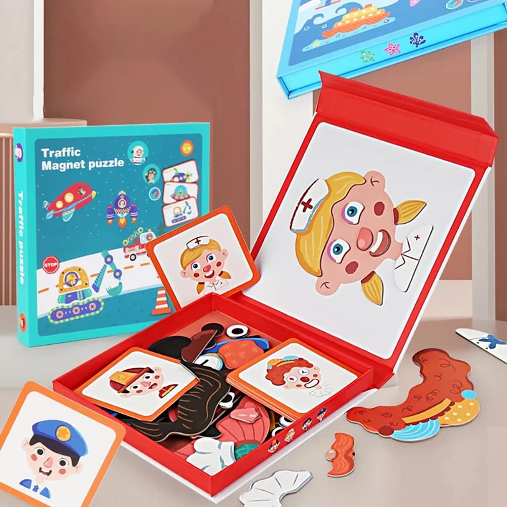 Puzzle magnetico Boy Face Dress Up Gioco a forma di libro SM Giocattoli Montessori Regalo educativo per l'apprendimento dai 3 anni in su