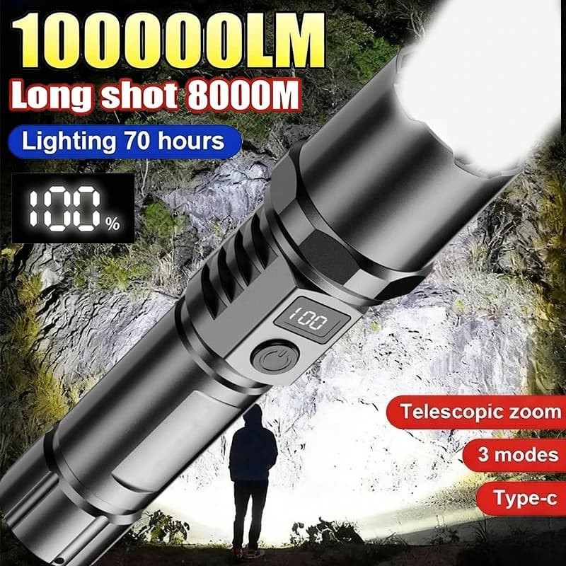 Potente torcia portatile a LED portatile ricaricabile con zoom telescopico Luce di emergenza impermeabile per ciclismo da campeggio all'aperto