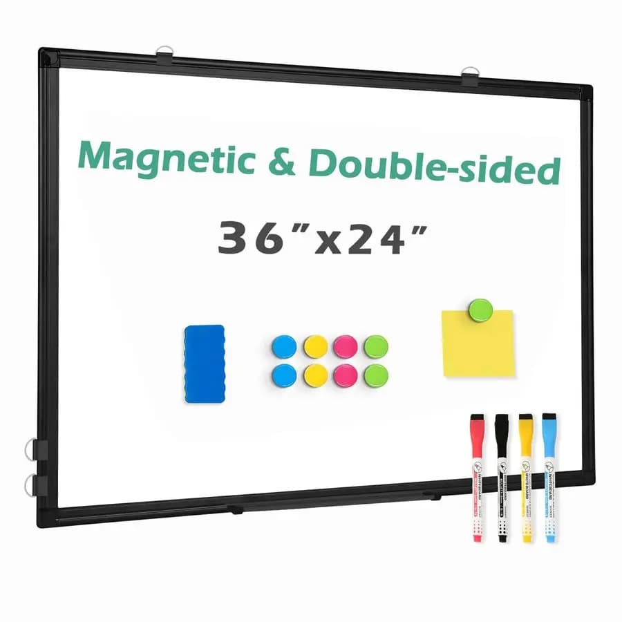 Lavagna Magnetica Bifacciale 36x24, Lavagna Cancellabile a Secco per Parete con Cornice in Alluminio Nero, Pannello per Presentazioni per Scuola, Ufficio e altro