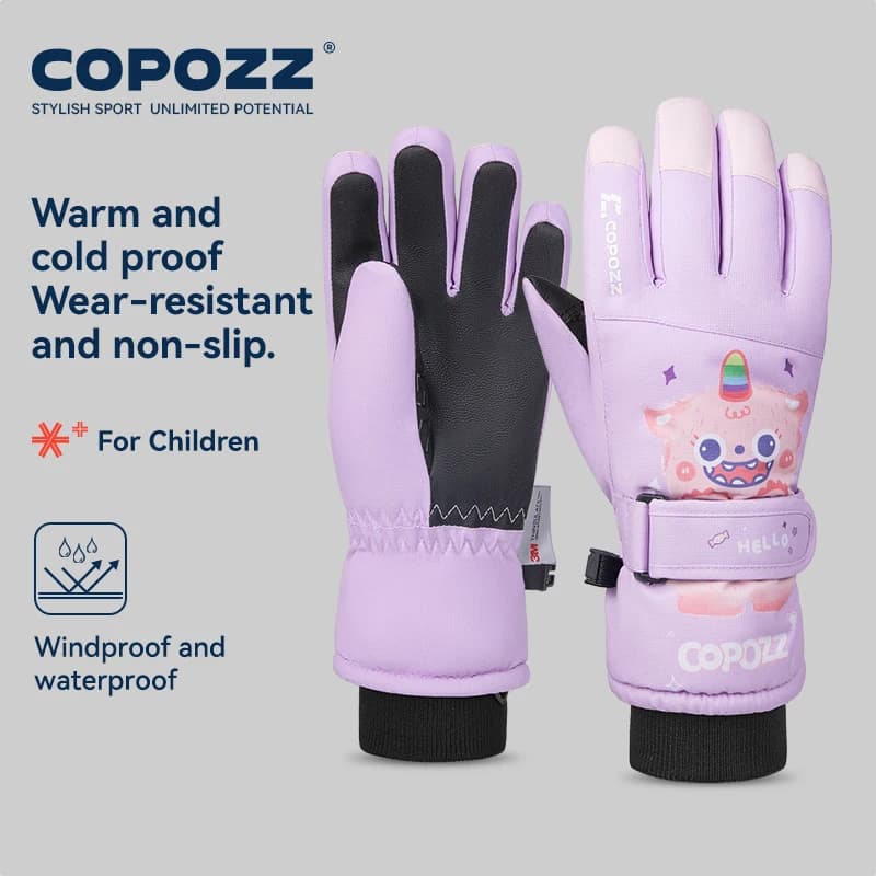 COPOZZ Cartoon Guanti invernali per bambini per ragazze Ragazzi Guanti da sci per bambini impermeabili spessi Snowboard Equitazione Ciclismo Guanti da neve per bambini
