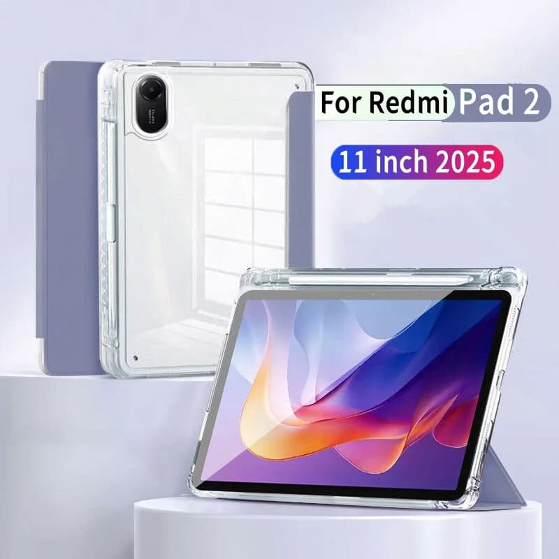 For Xiaomi Redmi Pad 2 Case 11inch Magnetic Trifold Stand PU Leaher With Pencil Holder Cover Acrylic Back Funda Redmi Pad2 Coque