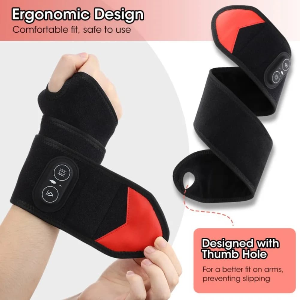 Tappetino riscaldante per polso wireless con batteria da 3000 mAh Massaggiatore portatile che offre calore e massaggio regolabili per alleviare lesioni al polso
