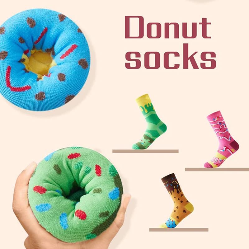 Half calve socks for men and women, novelties and fun colored socks with pink donut, comfortable and breathable