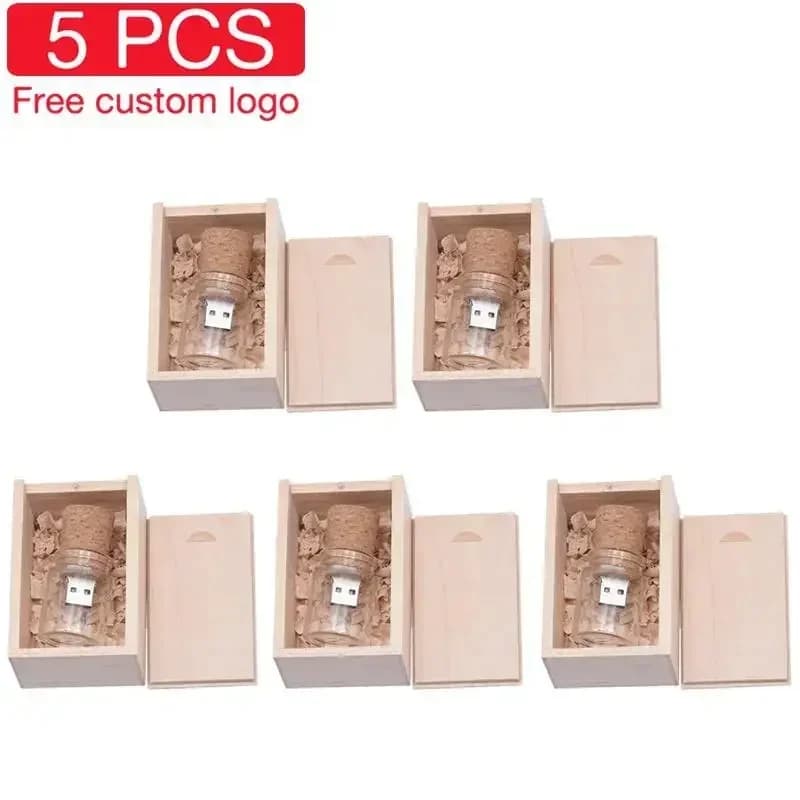 JASTER 5 PCS LOT USB 2.0 Flash Drive in vetro a forma di bottiglia, Pen Drive, Regalo di nozze, Chiavetta USB con tappo in sughero, 32GB 64GB 128GB