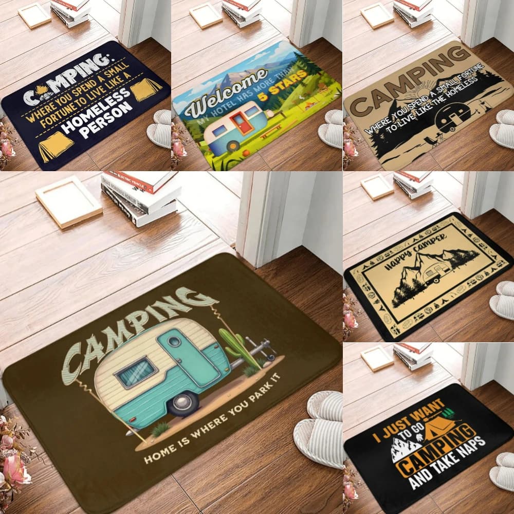 Simpatico tappetino vintage per camper con scritta "Home Is Where We Park It", tappetino antiscivolo per cucina, camera da letto, soggiorno, ingresso.