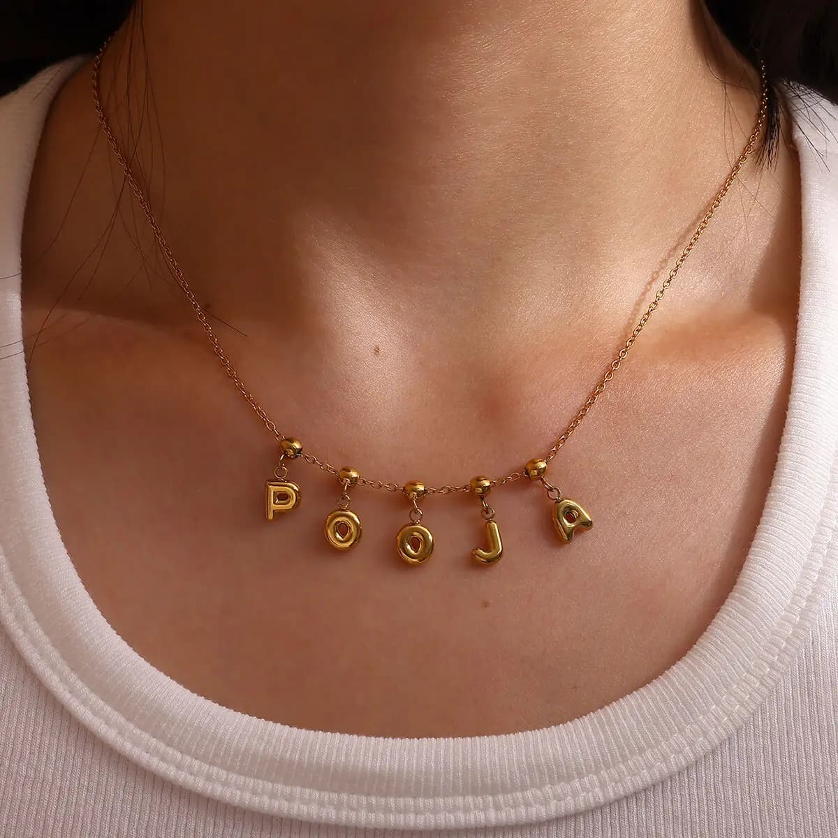 Collana con lettera con nome a bolla personalizzato in acciaio inossidabile Collana con lettera a palloncino 3D personalizzata fai da te con perline scorrevoli Gioielli di posizionamento