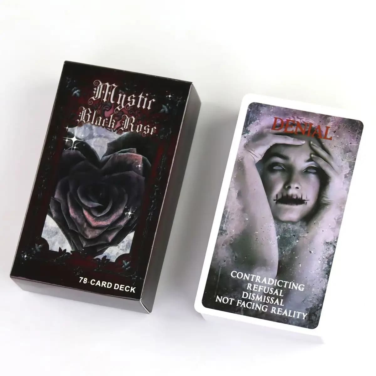 Mystic Black Rose Oracle Deck 78 pezzi Situazioni Tarocchi Carte Doppia fiamma Amore Parole chiave Mazzo Guarigione Ombra Lavoro Unico 10,3 * 6 cm