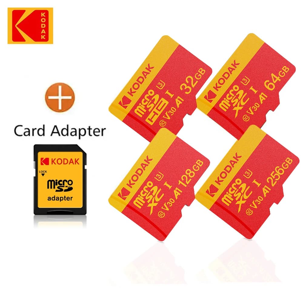 KODAK Micro SD Card 128GB 64GB 32GB 256GB Class 10 U3 100MB/s TF Memory Card + SD Adapter for 4K Video Drone Phone