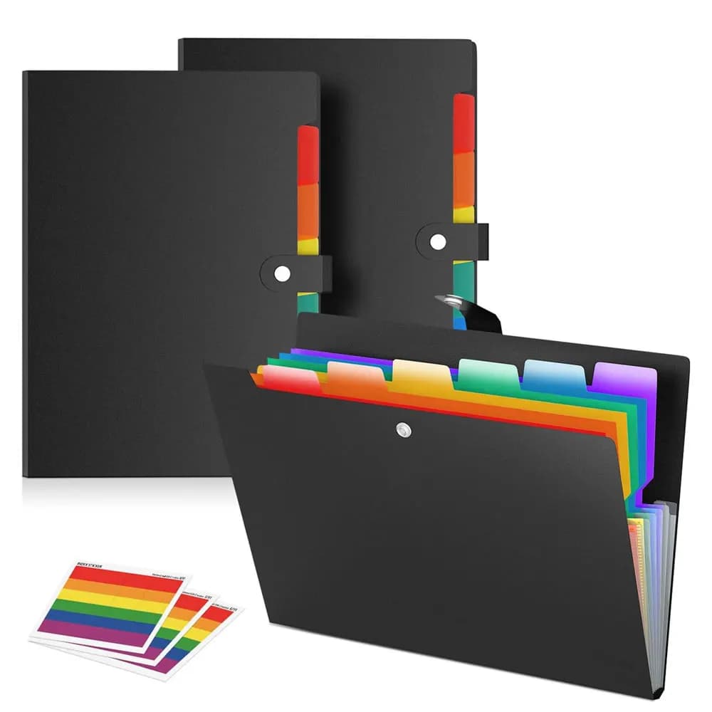 2 cartelle per fisarmonica espandibili in plastica A4, classificatori per documenti, 7 tasche con chiusure a scatto, adatte per casa e ufficio.