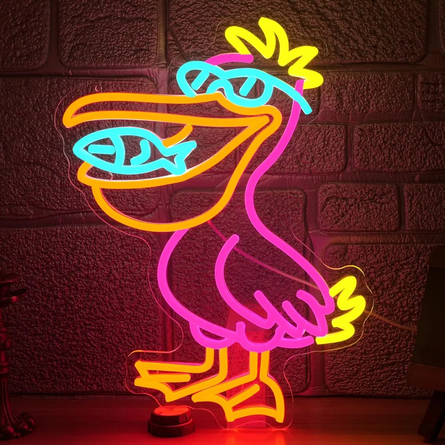 Insegna Luminosa al Neon a Forma di Pellicano, USB Dimmerabile, Decorazione da Parete per Camera da Letto, Sala Giochi, Soggiorno, Regali per Feste di Compleanno