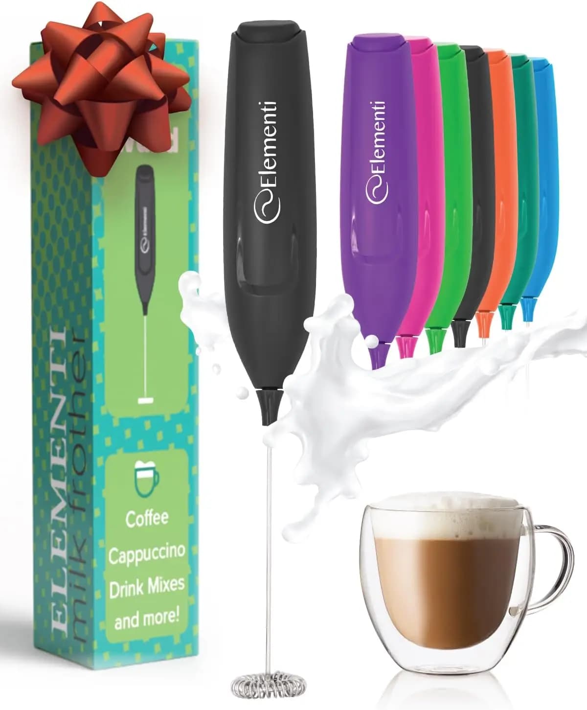 Potente Frullatore a Immersione – Montalatte Leggero e Mixer per Bevande Portatile, Frusta per Matcha per Lattes Sognanti, Frullatore e Agitatore per Caffè - Crea Cappuccini Cremosi a Casa (Nero)