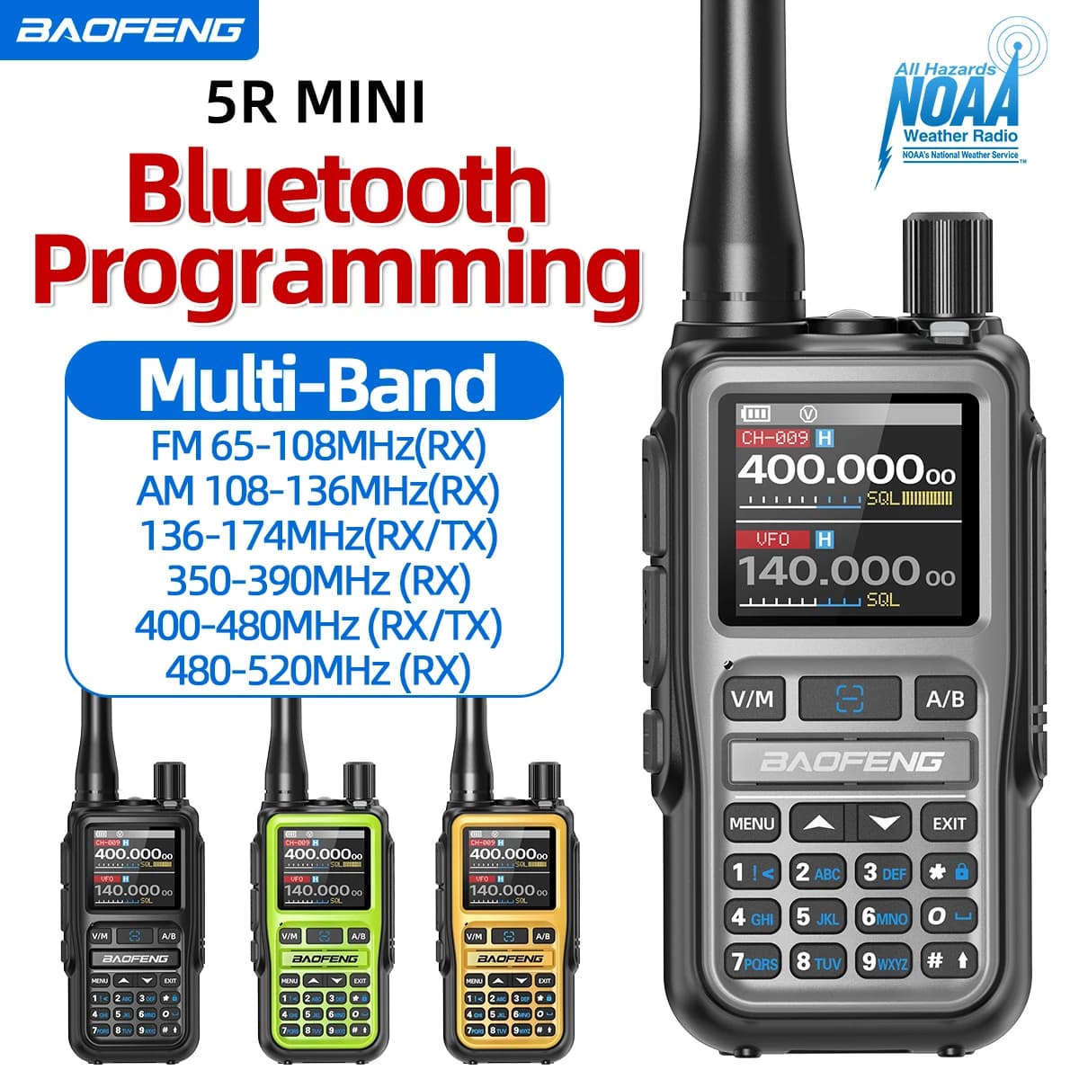 Set of 4 Walkie Talkie BAOFENG UV-5R MINI with Bluetooth Programming, Radio Bidirectional Long Ray Portable, Type-C, Double PTT, Multiband
