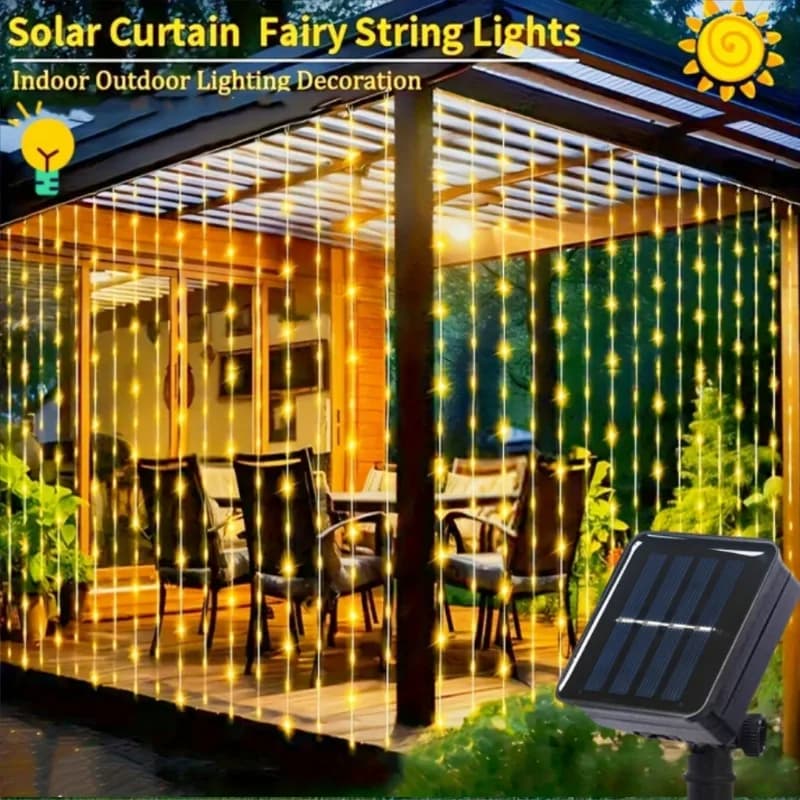 Luci per tende solari 100/200/300 Luci per tende da esterno a LED Impermeabile ON/OFF automatico 8 modalità per la decorazione della parete del patio della recinzione del giardino