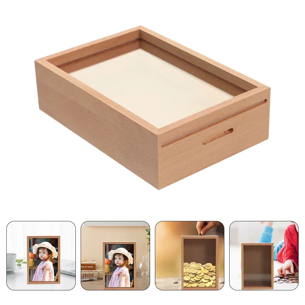 Frame for wood samples, with water-saving, water-saving, water-saving, photo jar, wooden money jar, family frame box DIY table
