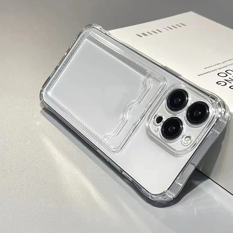 Anti-shock silicone transparent case for iPhone 15 14 13 12 Mini 11 Pro XS Max XR 6 6s 7 8 Plus Card back pocket protection